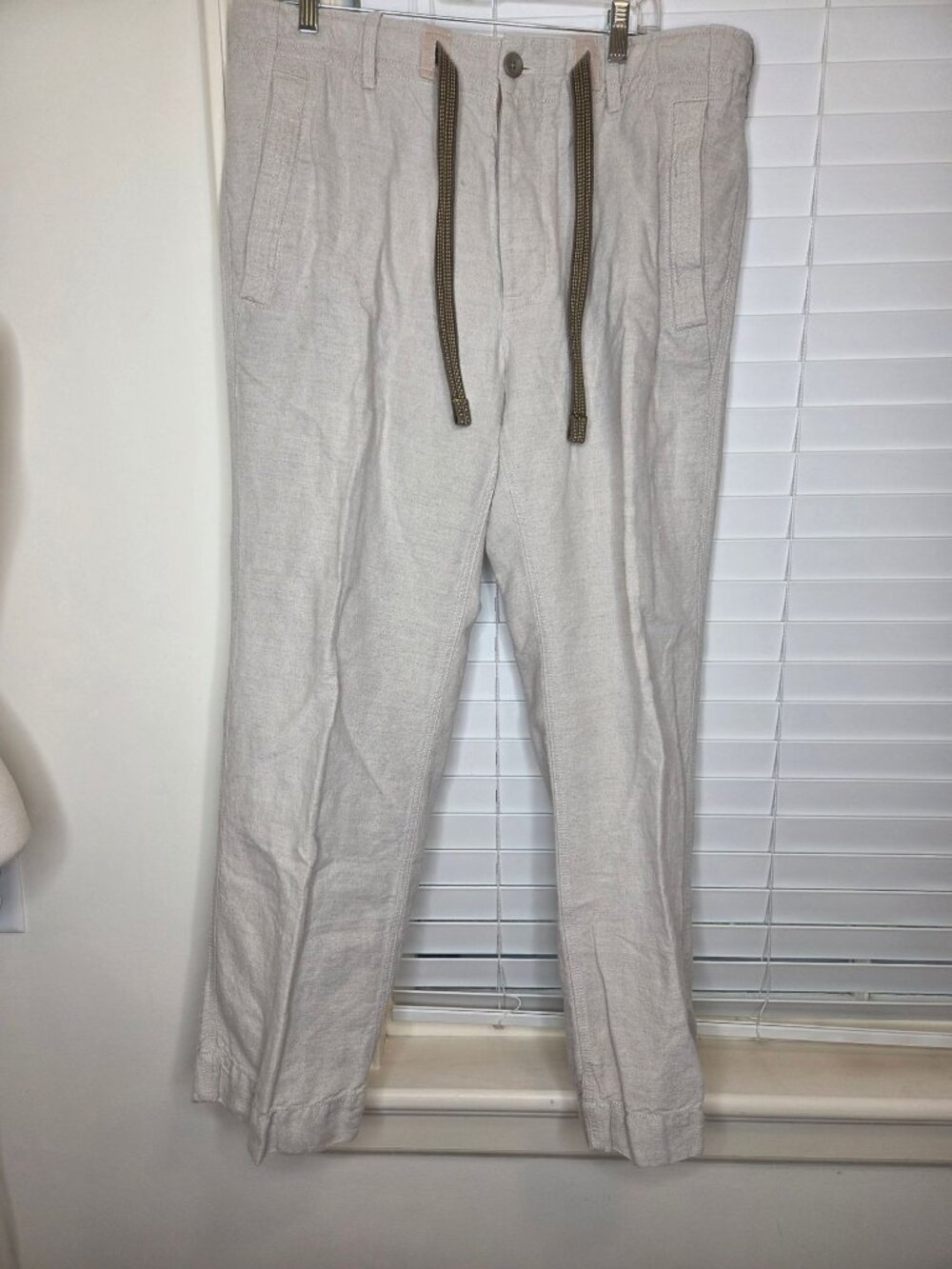 Gap Beige Linen-Blend Drawstring Pants Size 38x32 - Straight Fit